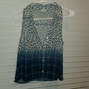 Ombre blue vest button up shirt